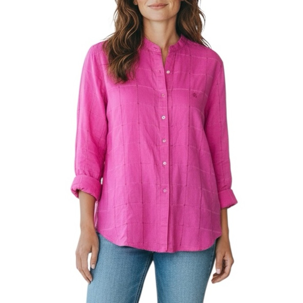 LAUREN Ralph Lauren Pink Linen Textured Button Up Shirt Top 2X